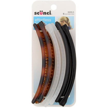 Scunci 5-Inch Banana Combs – Assorted Colors, 6-Piece Pack (1 Pack) for Hair Styling