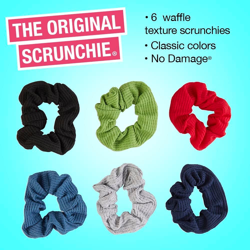 Scunci by Conair Original Waffle Knit Scrunchie Hair Ties, 6-Pack (Navy, White, Red, Blue, Grey, Black) - görsel 5