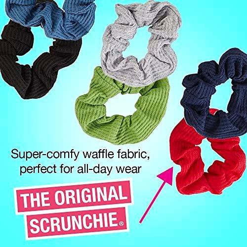 Scunci by Conair Original Waffle Knit Scrunchie Hair Ties, 6-Pack (Navy, White, Red, Blue, Grey, Black) - görsel 4