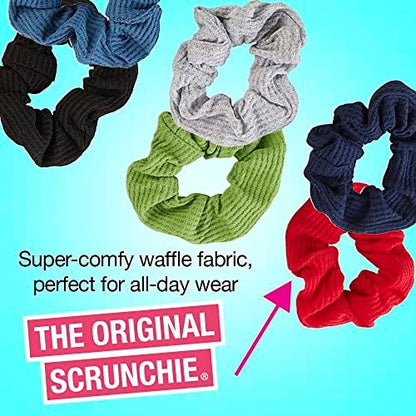 Scunci by Conair Original Waffle Knit Scrunchie Hair Ties, 6-Pack (Navy, White, Red, Blue, Grey, Black)