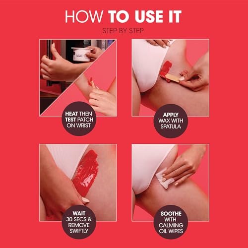 Nad's Brazilian & Bikini Wax Kit - At Home Hard Wax for Coarse Hair with Calming Oil Wipes & Wooden Spatula Avelisse