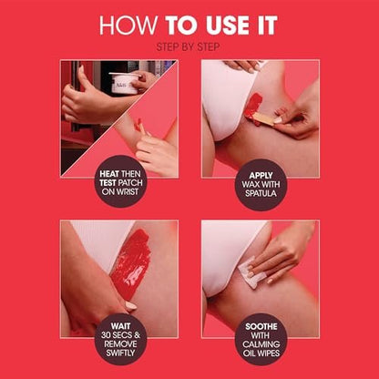 Nad's Brazilian & Bikini Wax Kit - At Home Hard Wax for Coarse Hair with Calming Oil Wipes & Wooden Spatula Avelisse