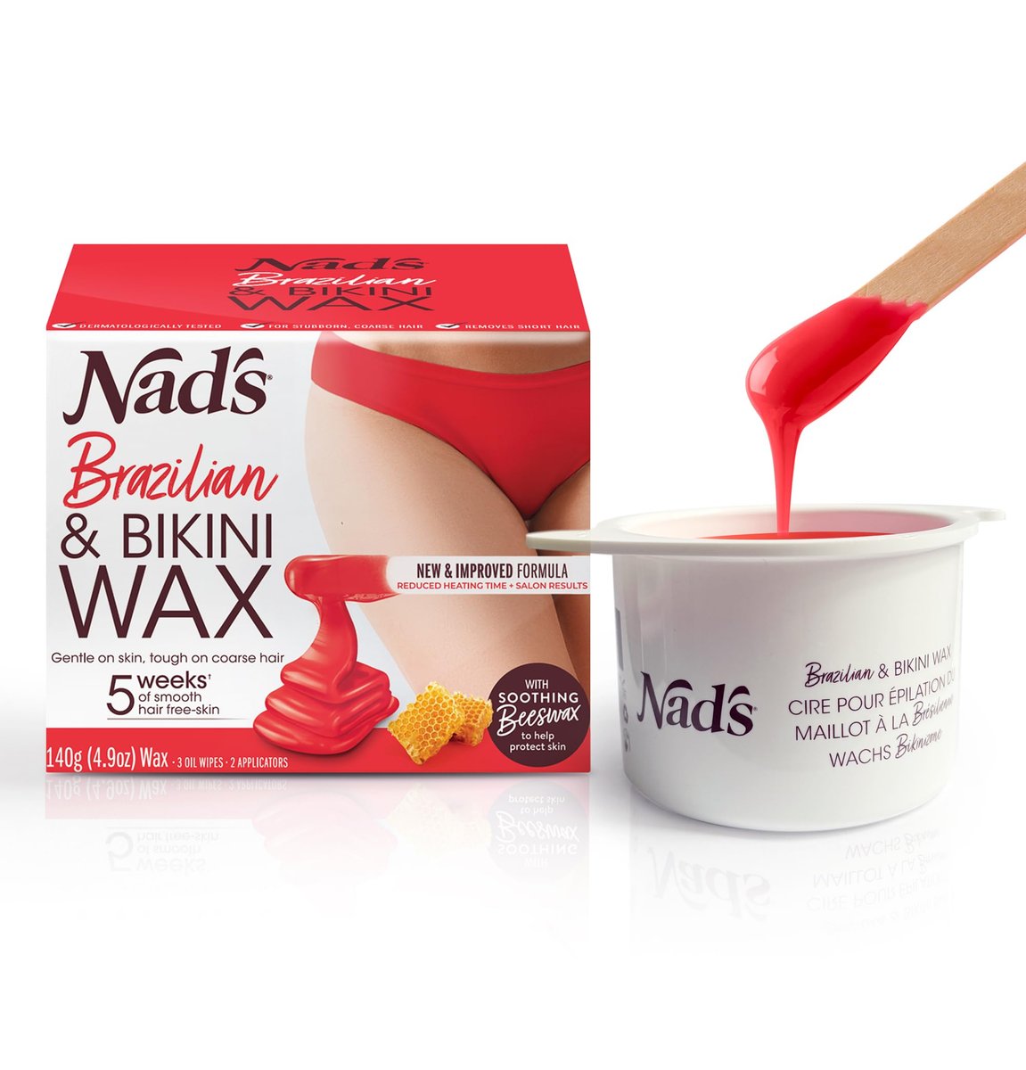 Nad's Brazilian & Bikini Wax Kit - At Home Hard Wax for Coarse Hair with Calming Oil Wipes & Wooden Spatula Avelisse
