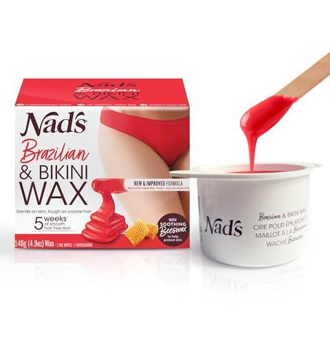 Nad's Brazilian & Bikini Wax Kit - At Home Hard Wax for Coarse Hair with Calming Oil Wipes & Wooden Spatula Avelisse