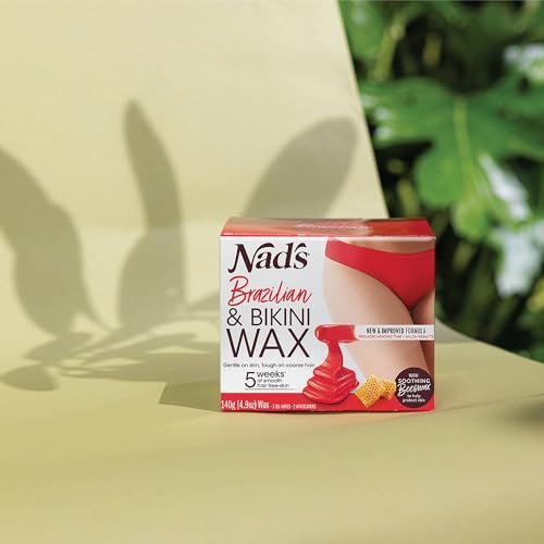 Nad's Brazilian & Bikini Wax Kit - At Home Hard Wax for Coarse Hair with Calming Oil Wipes & Wooden Spatula Avelisse