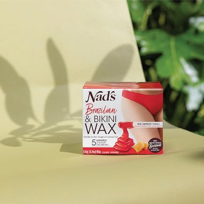 Nad's Brazilian & Bikini Wax Kit - At Home Hard Wax for Coarse Hair with Calming Oil Wipes & Wooden Spatula Avelisse