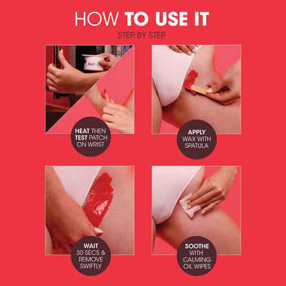 Nad's Brazilian & Bikini Wax Kit - At Home Hard Wax for Coarse Hair with Calming Oil Wipes & Wooden Spatula Avelisse