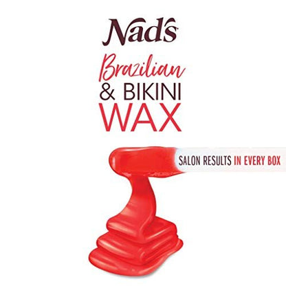 Nad's Brazilian & Bikini Wax Kit - At Home Hard Wax for Coarse Hair with Calming Oil Wipes & Wooden Spatula Avelisse