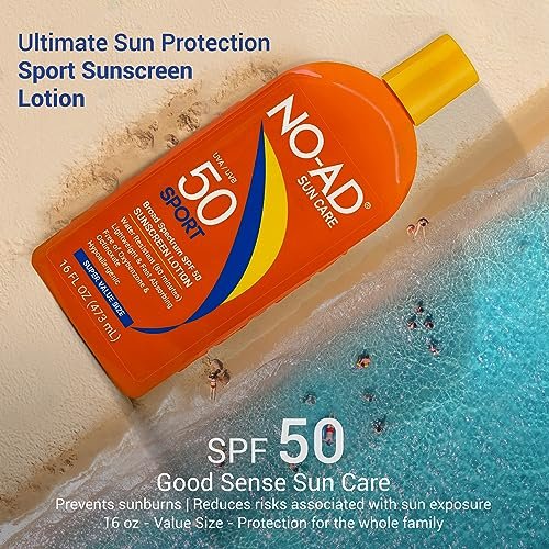 NO-AD Sport Sunscreen Lotion, SPF 50, 16 oz - High Protection for Active Lifestyles Avelisse