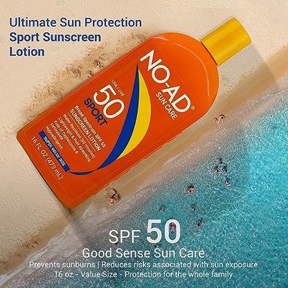 NO-AD Sport Sunscreen Lotion, SPF 50, 16 oz - High Protection for Active Lifestyles Avelisse