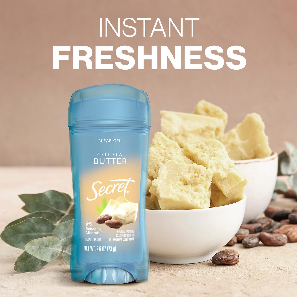 Secret Fresh Antiperspirant Deodorant for Women, 72hr Breathable Sweat & Odor Protection, Instant Freshness & Gentle, PH Balancing Minerals, Invisible Solid, Cocoa Butter Scent, 2.6 oz - görsel 9