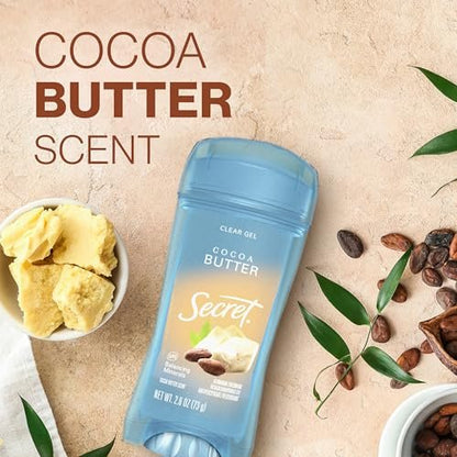 Secret Fresh Antiperspirant Deodorant for Women, 72hr Breathable Sweat & Odor Protection, Instant Freshness & Gentle, PH Balancing Minerals, Invisible Solid, Cocoa Butter Scent, 2.6 oz
