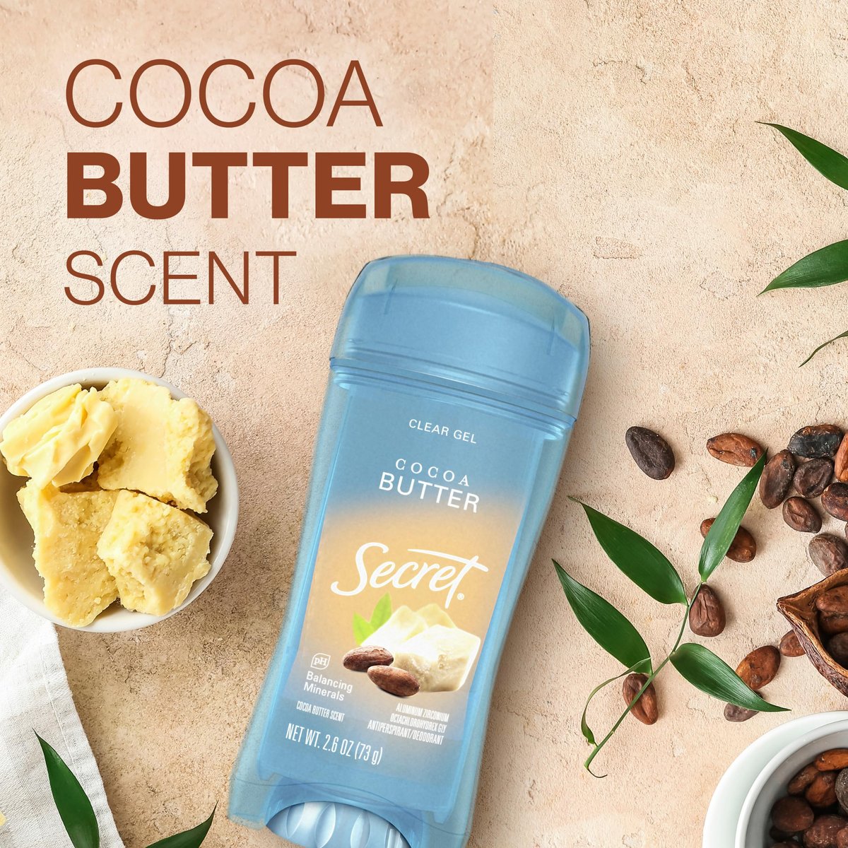 Secret Fresh Antiperspirant Deodorant for Women, 72hr Breathable Sweat & Odor Protection, Instant Freshness & Gentle, PH Balancing Minerals, Invisible Solid, Cocoa Butter Scent, 2.6 oz - görsel 13