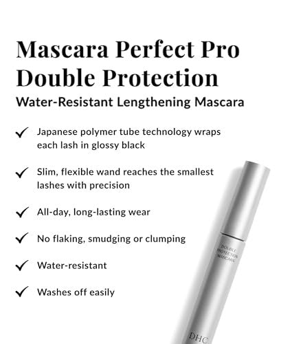 DHC Mascara Perfect Pro Double Protection - Water Resistant Lengthening Mascara with Tubing Technology, All-Day Wear, Black