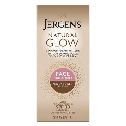 Jergens Natural Glow Self Tanner Face Moisturizer with SPF 20, Medium to Deep Skin Tone, 2 oz Avelisse