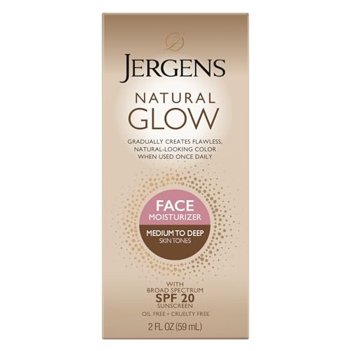 Jergens Natural Glow Self Tanner Face Moisturizer with SPF 20, Medium to Deep Skin Tone, 2 oz Avelisse