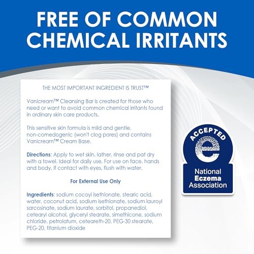 Vanicream Cleansing Bar - Fragrance Free, Gluten & Sulfate Free - For Sensitive Skin - Gently Cleanses and Moisturizes - 3.9 Ounce (Pack of 12) Avelisse