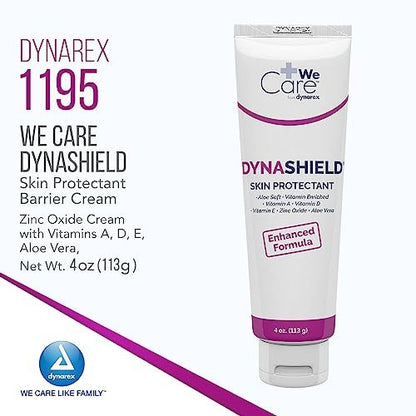 Dynarex DynaShield Skin Protectant Barrier Cream - Zinc Oxide Cream with Vitamins A, D, E, Aloe Vera - 4 oz Tube
