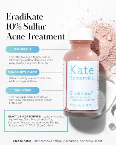 Kate Somerville EradiKate 10% Sulfur & BHA Acne Treatment – Medicated Pimple Cream & Drying Lotion for Blackheads, 1 Fl Oz Avelisse