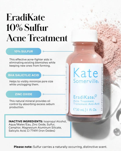 Kate Somerville EradiKate 10% Sulfur & BHA Acne Treatment – Medicated Pimple Cream & Drying Lotion for Blackheads, 1 Fl Oz Avelisse