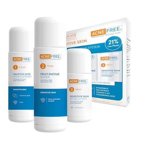 AcneFree 24Hr Acne Clearing System for Sensitive Skin - 3-Step Kit with 1.5% Salicylic Acid, Gentle Alcohol-Free Cleanser, Toner & Lotion, Dermatologist Recommended Avelisse