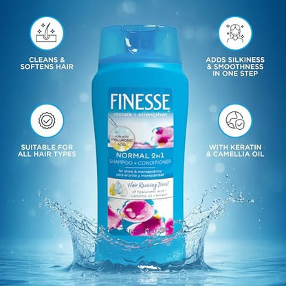 FINESSE Self Adjusting 2 in 1 Texture Enhancing Shampoo and Conditioner, 13 oz