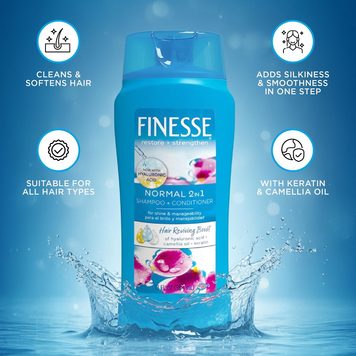 FINESSE Self Adjusting 2 in 1 Texture Enhancing Shampoo and Conditioner, 13 oz - görsel 5