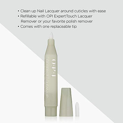OPI Correct Clean Up Refillable Nail Polish Remover Corrector Pen - Gentle & Non-Drying Formula with Replacement Tip, 0.13 fl oz
