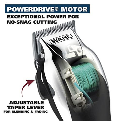 Wahl Chrome Pro Corded Clipper Complete Haircutting Kit for Men - Powerful Hair Clipping, Beard Trimming & Grooming - 24 Piece Set, Silver Avelisse