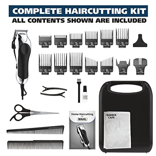 Wahl Chrome Pro Corded Clipper Complete Haircutting Kit for Men - Powerful Hair Clipping, Beard Trimming & Grooming - 24 Piece Set, Silver Avelisse