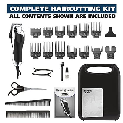 Wahl Chrome Pro Corded Clipper Complete Haircutting Kit for Men - Powerful Hair Clipping, Beard Trimming & Grooming - 24 Piece Set, Silver Avelisse