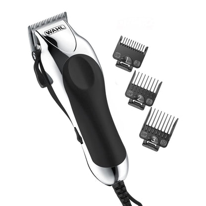 Wahl Chrome Pro Corded Clipper Complete Haircutting Kit for Men - Powerful Hair Clipping, Beard Trimming & Grooming - 24 Piece Set, Silver Avelisse