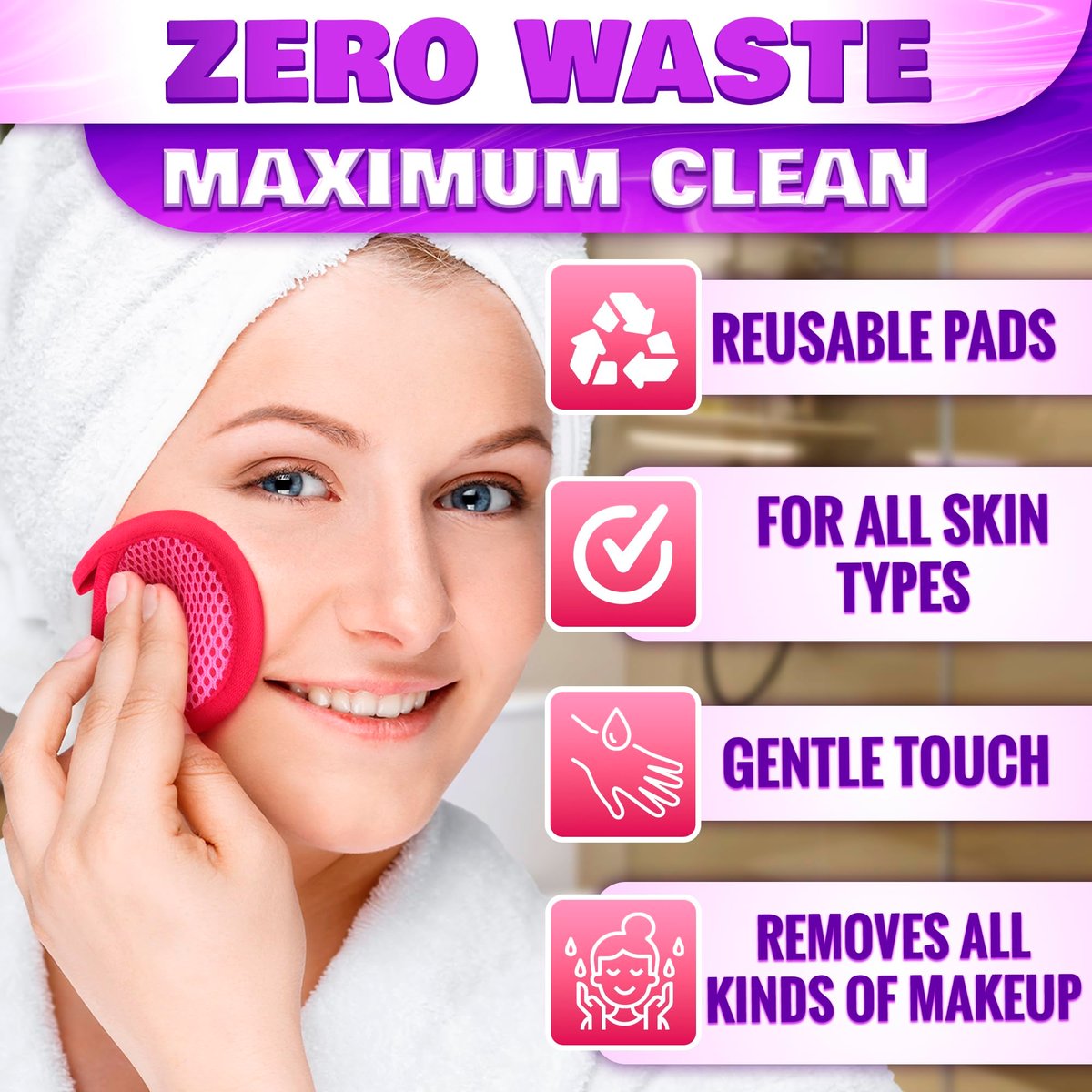 2 in 1 Face Scrub Pads - Washable Microfiber Exfoliating Face Cloth, Reusable Makeup Remover Pads for Eyes, Lips & Neck (3 Pack) - görsel 7