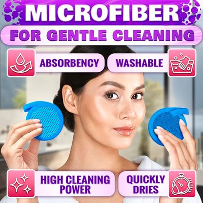 2 in 1 Face Scrub Pads - Washable Microfiber Exfoliating Face Cloth, Reusable Makeup Remover Pads for Eyes, Lips & Neck (3 Pack)