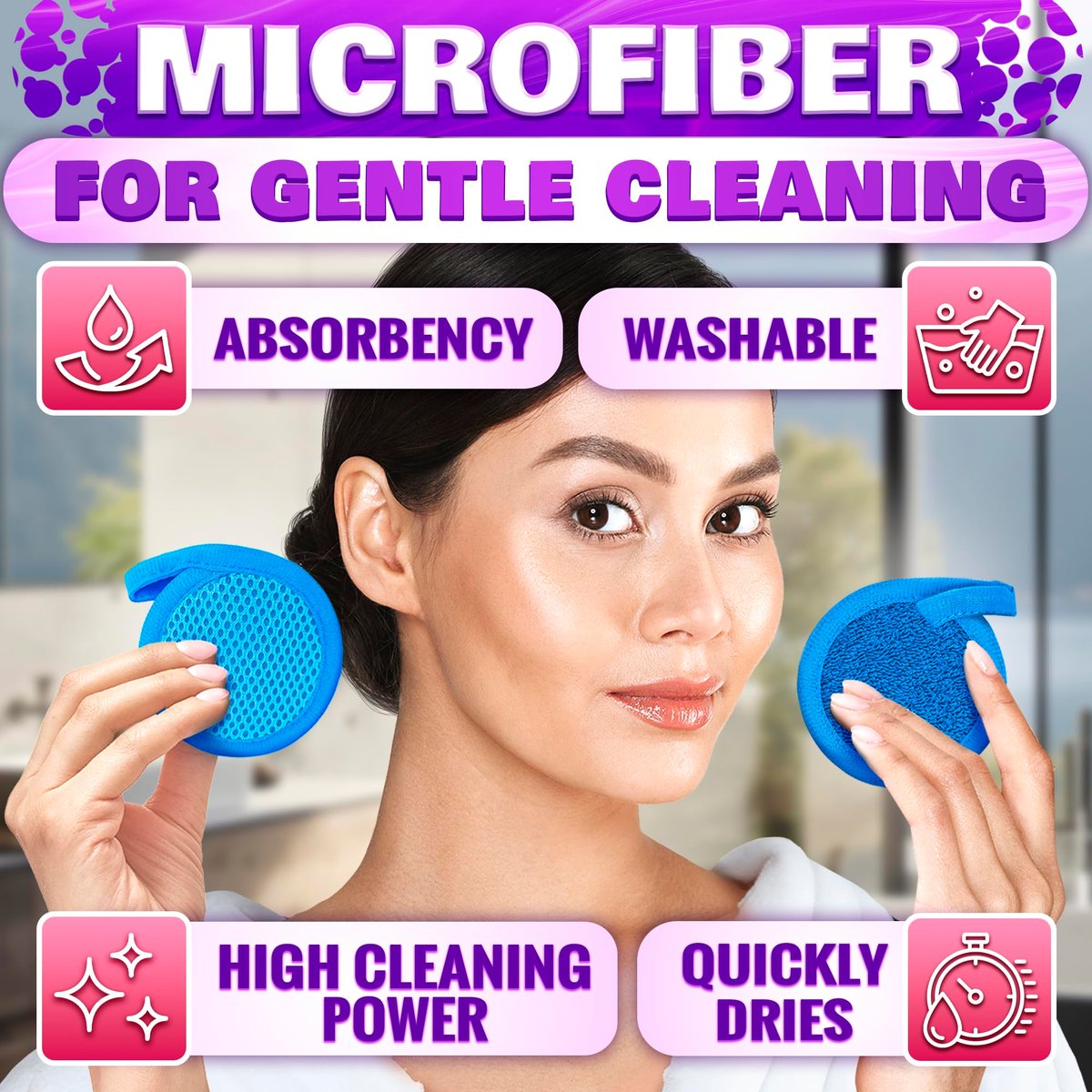2 in 1 Face Scrub Pads - Washable Microfiber Exfoliating Face Cloth, Reusable Makeup Remover Pads for Eyes, Lips & Neck (3 Pack) - görsel 5