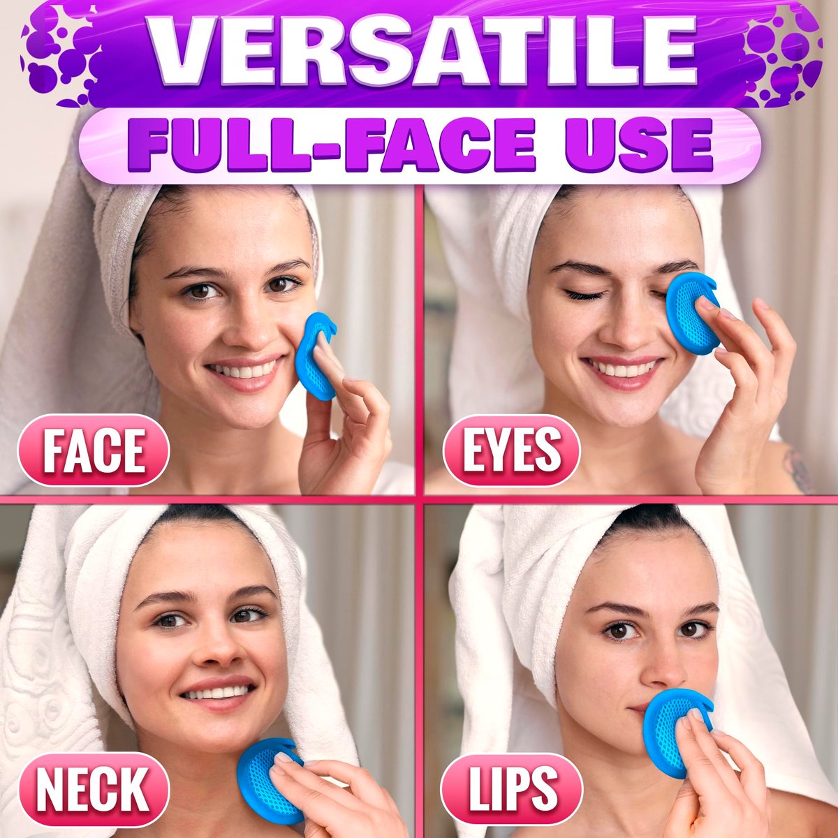 2 in 1 Face Scrub Pads - Washable Microfiber Exfoliating Face Cloth, Reusable Makeup Remover Pads for Eyes, Lips & Neck (3 Pack) - görsel 9