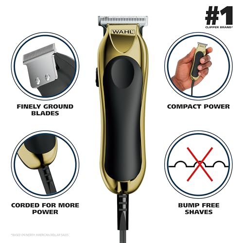 Wahl T-Pro Corded Compact Men's Beard Trimmer with Diamond Finished T Blade - Bump Free Precision Outlining, Detailing & Trimming (Model 9307-300) Avelisse