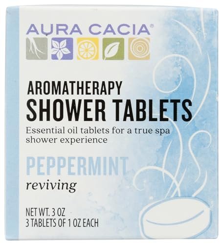Aura Cacia Peppermint Shower Tablets - Reviving Aromatherapy Steamers - Energizing Morning Shower Experience - 3 Ounce (Pack of 3)