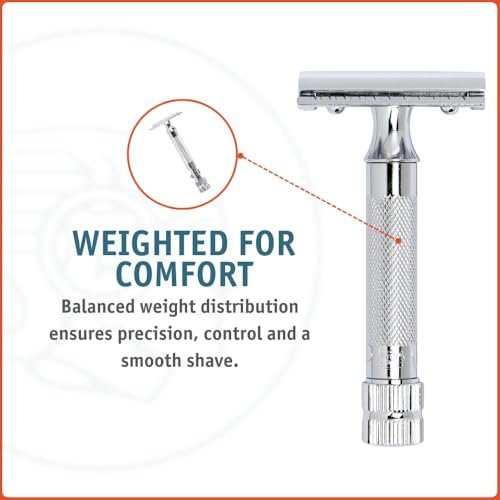 Merkur Mk34c Double Edge Safety Razor – Heavy Duty Short Handle, Bright Chrome, 1 Count Avelisse