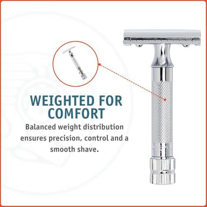 Merkur Mk34c Double Edge Safety Razor – Heavy Duty Short Handle, Bright Chrome, 1 Count Avelisse
