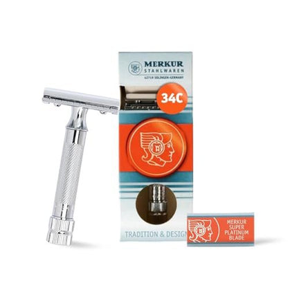 Merkur Mk34c Double Edge Safety Razor – Heavy Duty Short Handle, Bright Chrome, 1 Count Avelisse
