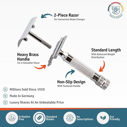 Merkur Mk34c Double Edge Safety Razor – Heavy Duty Short Handle, Bright Chrome, 1 Count Avelisse
