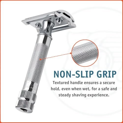 Merkur Mk34c Double Edge Safety Razor – Heavy Duty Short Handle, Bright Chrome, 1 Count Avelisse
