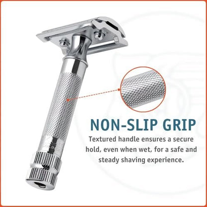 Merkur Mk34c Double Edge Safety Razor – Heavy Duty Short Handle, Bright Chrome, 1 Count Avelisse