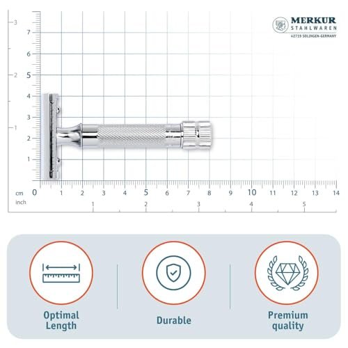 Merkur Mk34c Double Edge Safety Razor – Heavy Duty Short Handle, Bright Chrome, 1 Count Avelisse