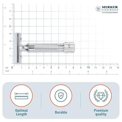 Merkur Mk34c Double Edge Safety Razor – Heavy Duty Short Handle, Bright Chrome, 1 Count Avelisse