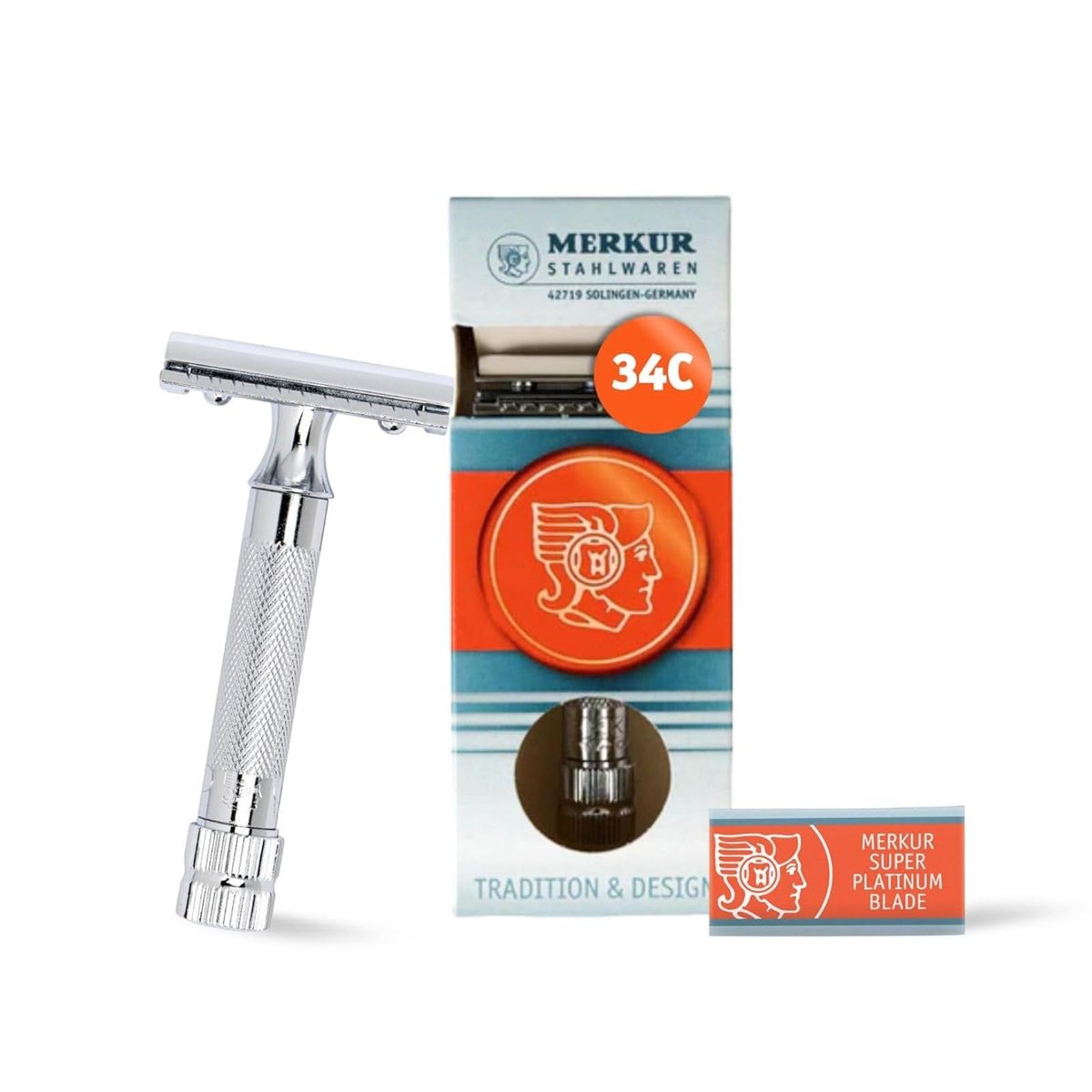 Merkur Mk34c Double Edge Safety Razor – Heavy Duty Short Handle, Bright Chrome, 1 Count Avelisse