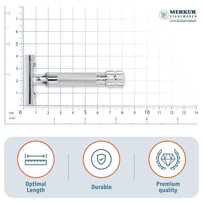 Merkur Mk34c Double Edge Safety Razor – Heavy Duty Short Handle, Bright Chrome, 1 Count Avelisse