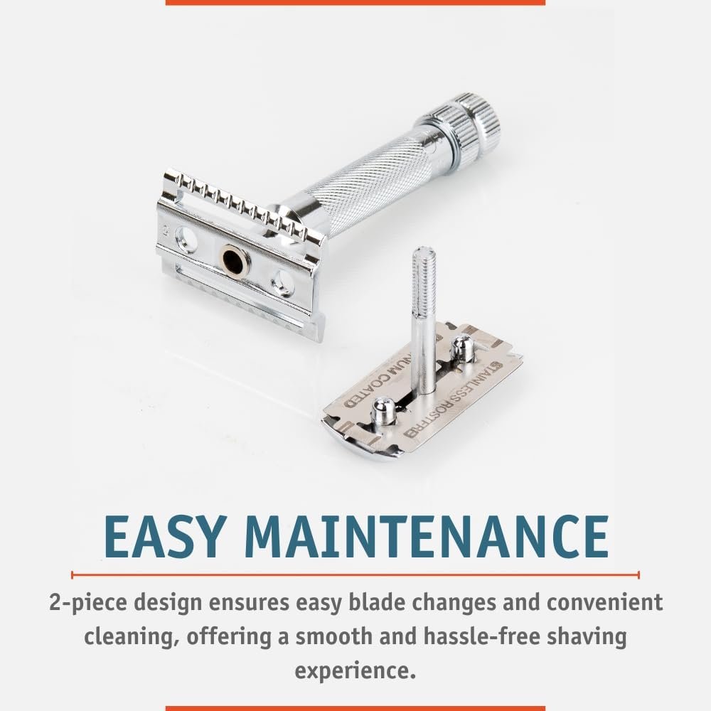 Merkur Mk34c Double Edge Safety Razor – Heavy Duty Short Handle, Bright Chrome, 1 Count Avelisse