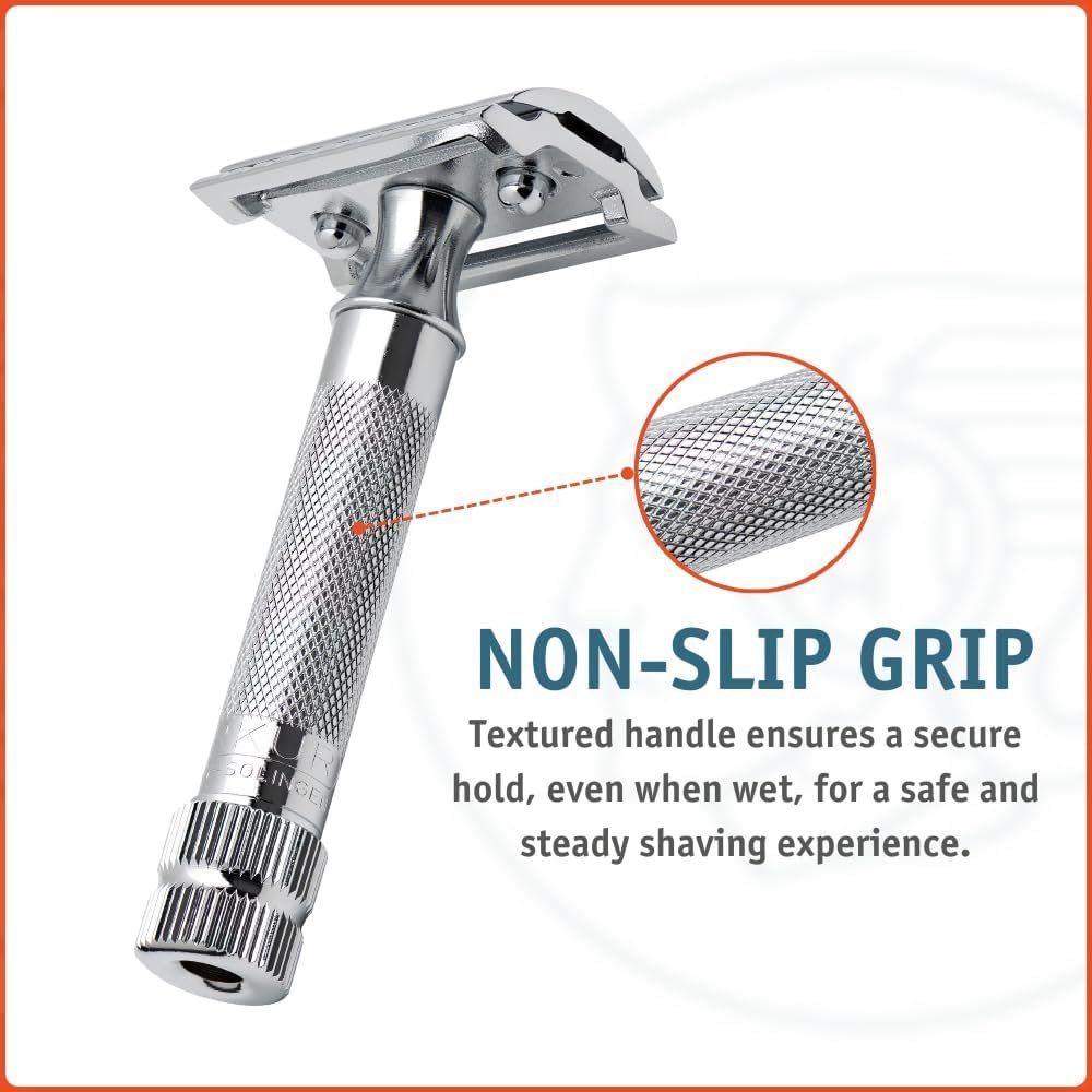 Merkur Mk34c Double Edge Safety Razor – Heavy Duty Short Handle, Bright Chrome, 1 Count Avelisse